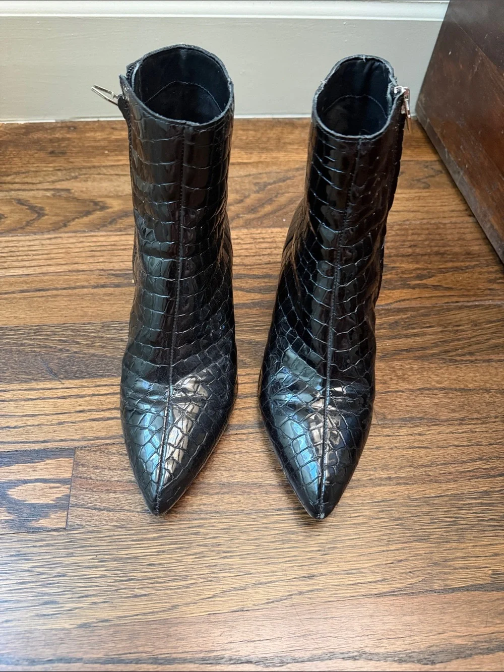Dolce Vita Black Croc-Embossed Pointed Ankle Booties